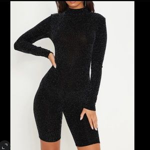 Black Glitter Long Sleeve Unitard
